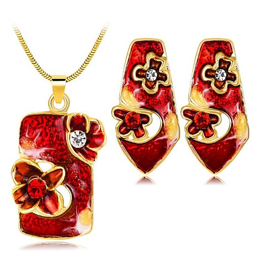 

Women's White Cubic Zirconia Vintage Necklace Vintage Style Flower Ladies Vintage Earrings Jewelry Red / Green / Blue For Daily Holiday 1 set