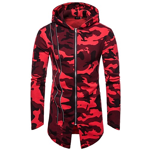 

Men's Zipper Asymetric Hem Track Jacket Camo / Camouflage Running Fitness Gym Workout Hoodie Top Long Sleeve Activewear Windproof Stretchy Slim