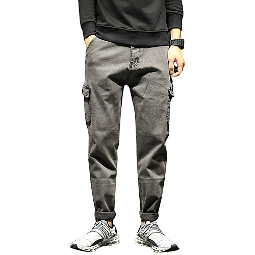 

Men's Basic Streetwear Harlem Pants Plus Size Cotton Loose Daily Going out Club Harem Jeans Pants Solid Colored Full Length Black Gray