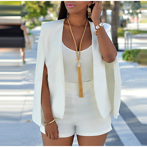 

Women's Work Regular Blazer, Solid Colored Notch Lapel Long Sleeve Polyester White / Black