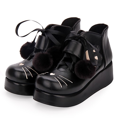 

Women's Lolita Shoes Punk Wedge Heel Shoes Embroidered 5 cm Black PU Leather / Polyurethane Leather Halloween Costumes