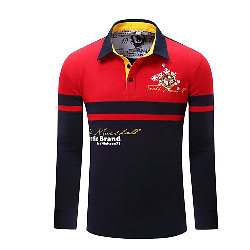 

Men's Color Block Polo Daily Shirt Collar Red / Gray / Long Sleeve
