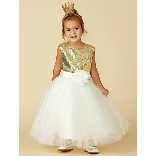 

Princess Knee Length Pageant Flower Girl Dresses - Tulle / Sequined Sleeveless Jewel Neck with Sash / Ribbon / Bow(s) / Flower