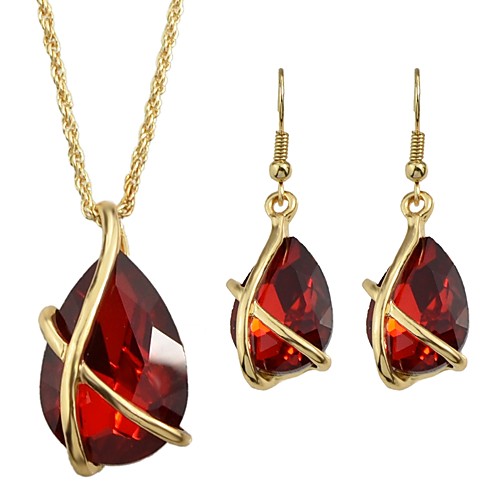 

Women's Stud Earrings Pendant Necklace Briolette Pear Stylish Luxury Austria Crystal Earrings Jewelry Red For Daily Date 1 set