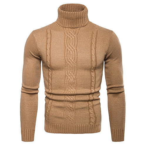 

Men's Active Basic Solid Colored Pullover Long Sleeve Regular Sweater Cardigans Turtleneck Fall Winter Black Khaki Light gray