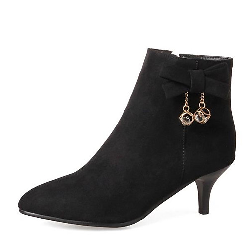 

Women's Boots Plus Size Stiletto Heel Pointed Toe Booties Ankle Boots Minimalism Sweet Daily Suede Synthetics Rhinestone Bowknot Wine Black Gray / Booties / Ankle Boots