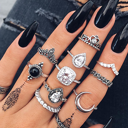 

Women's Statement Ring Ring Set Multi Finger Ring Cubic Zirconia 11pcs Silver Resin Rhinestone Alloy Circle Drops Ladies Personalized Vintage Evening Party Night out&Special occasion Jewelry Retro