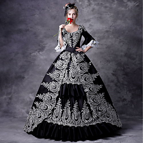 

Maria Antonietta Rococo Victorian Medieval Vacation Dress Dress Masquerade Prom Dress Women's Lace Costume Black Vintage Cosplay Party Prom 3/4 Length Sleeve Ball Gown Plus Size Customized