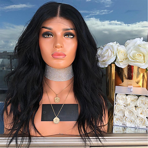 

Synthetic Lace Front Wig Body Wave Kardashian with Baby Hair Lace Front Wig Long Jet Black Synthetic Hair 24 inch Women's Heat Resistant Black