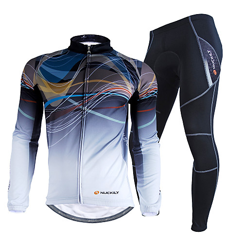 

Nuckily Men's Long Sleeve Cycling Jersey with Tights Winter Fleece Polyester Velvet Camouflage Bike Clothing Suit Thermal / Warm Waterproof Windproof Fleece Lining Reflective Strips Sports Lines