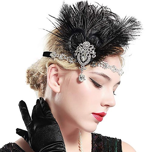 

The Great Gatsby Charleston Vintage 1920s Roaring 20s Flapper Headband Headwear Women's Feather Costume Head Jewelry Black Vintage Cosplay Party Prom