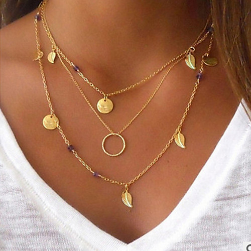 

Women's Chain Necklace Layered Necklace Layered Leaf Ladies Punk Lolita Bohemian Fashion Rhinestone Alloy Gold 40 cm Necklace Jewelry 1pc For Party / Evening Masquerade