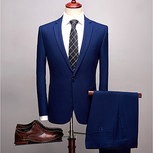 

Solid Colored Standard Fit Spandex / Polyster Suit - Notch Single Breasted One-button / Suits