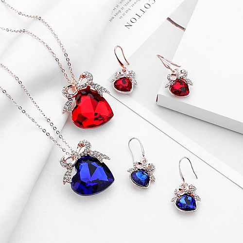 

Women's Sapphire Crystal Drop Earrings Pendant Necklace Bridal Jewelry Sets Solitaire Heart Bowknot Ladies Trendy Sweet Fashion Rhinestone Earrings Jewelry Champagne / Red / Blue For Evening Party