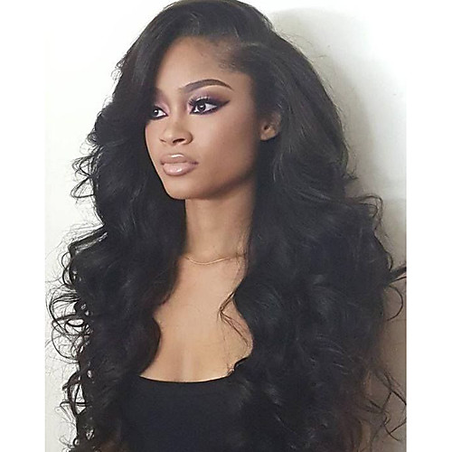 

Remy Human Hair Lace Front Wig Free Part style Indian Hair Wavy Black Wig 130% 150% Density with Baby Hair Lace Natural Hairline with Clip curling Women's Long Human Hair Lace Wig WoWEbony / Glueless