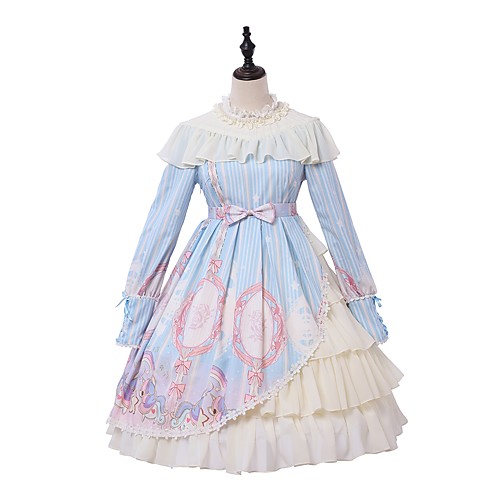 

Sweet Lolita Princess Lolita Vacation Dress Dress Female Japanese Cosplay Costumes Light Blue Animal Bishop Sleeve Long Sleeve Knee Length