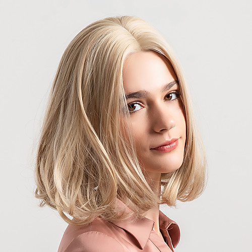 

Synthetic Wig Natural Straight Bob Wig Blonde Medium Length Light golden Synthetic Hair 12 inch Women's New Arrival Natural Hairline Blonde MAYSU