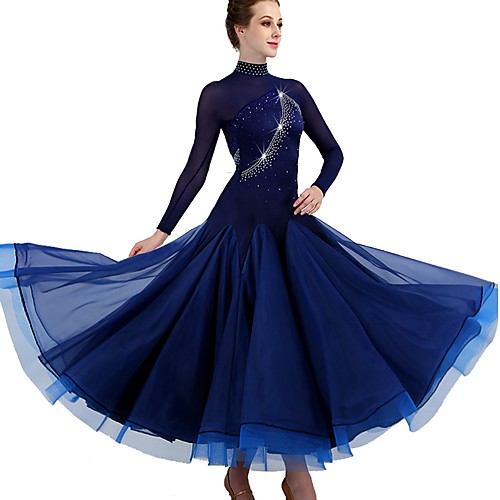 

Ballroom Dance Dress Crystals / Rhinestones Women's Training Long Sleeve High Nylon Organza Tulle