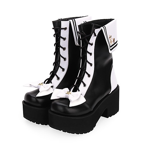 

Women's Lolita Shoes Boots Punk Gothic Wedge Heel Shoes Color Block 8 cm Black PU Leather / Polyurethane Leather Halloween Costumes