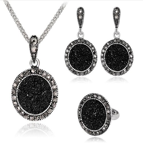 

Women's Black Cubic Zirconia Vintage Necklace Retro Ladies Vintage Earrings Jewelry Silver For Party Daily 1 set