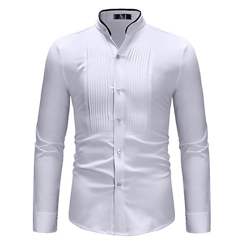 

Men's Shirt - Cotton Basic Daily Weekend Standing Collar White / Long Sleeve