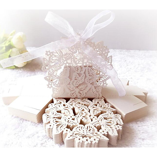 

irregular Card Paper Favor Holder with Ribbons / Embossed Favor Boxes - 10pcs