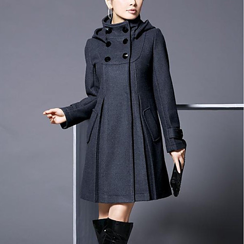 

Women's Daily / Going out Active / Street chic Winter / Fall & Winter Plus Size Long Cloak / Capes, Solid Colored Hooded Long Sleeve Polyester / Wool Blend Pleated / Patchwork Black / Dark Gray