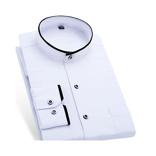 

Men's Solid Colored Shirt - Cotton Business Basic Daily Work Weekend Standing Collar White / Black / Long Sleeve / Short Sleeve