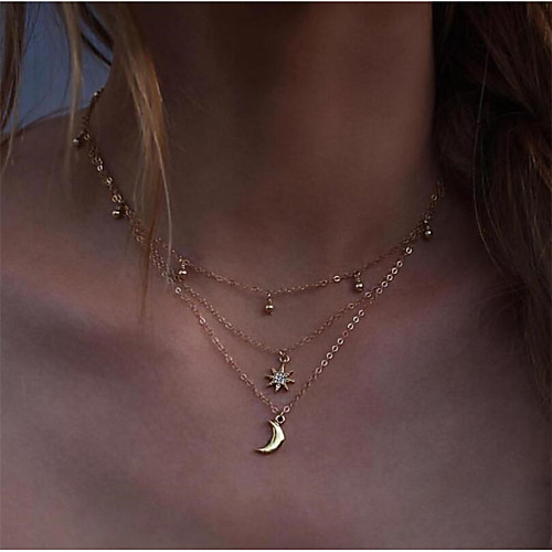 

Women's Chain Necklace Layered Necklace Layered Moon Star Crescent Moon North Star Ladies Bohemian Gothic Lolita Punk Rhinestone Alloy Gold 40 cm Necklace Jewelry 1pc For Party / Evening Gift