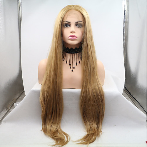 

Synthetic Lace Front Wig kinky Straight Layered Haircut Lace Front Wig Blonde Long Light golden Synthetic Hair 20-26 inch Women's Women Blonde Sylvia