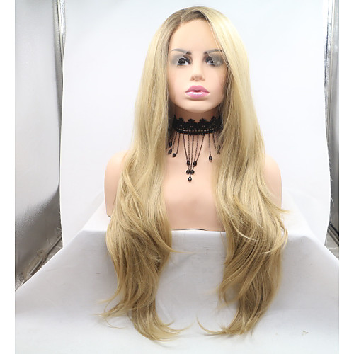 

Synthetic Lace Front Wig Body Wave Layered Haircut Lace Front Wig Blonde Medium Length Golden Blonde Synthetic Hair 26 inch Women's Women Blonde Sylvia