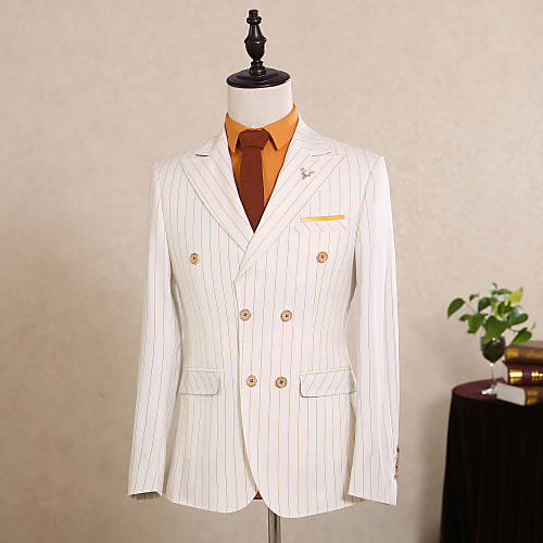 

Striped Tailored Fit Polyester Suit - Peak Double Breasted Six-buttons / Suits