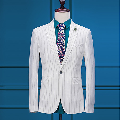 

Striped Tailored Fit Polyester Suit - Peak Single Breasted One-button / Suits