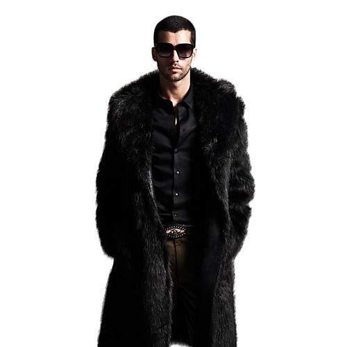 

Men's Sophisticated Winter Plus Size Maxi Coat, Solid Colored Notch Lapel Long Sleeve Faux Fur Black / Brown