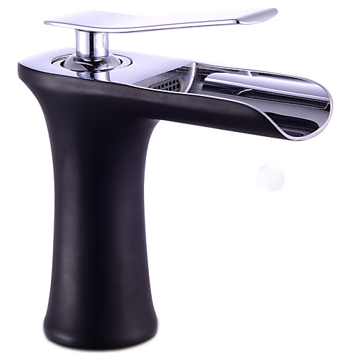 

Bathroom Sink Faucet - Waterfall Black Deck Mounted Single Handle One HoleBath Taps / Brass