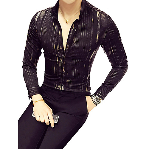 

Men's Shirt Striped Print Long Sleeve Party Tops White Black Wine
