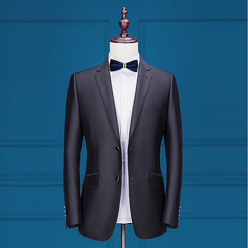 

Solid Colored Tailored Fit Polyester Suit - Notch Single Breasted Two-buttons / Suits