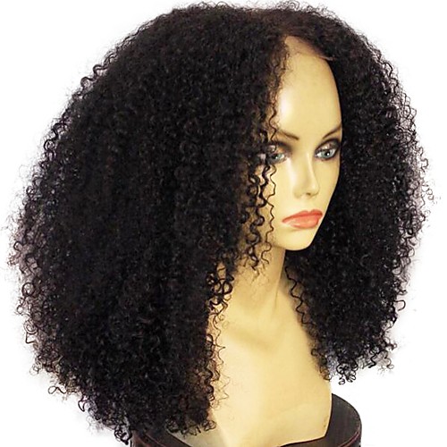 

Remy Human Hair Lace Front Wig Layered Haircut Rihanna style Brazilian Hair Afro Curly Black Wig 180% Density with Baby Hair Natural Hairline African American Wig Unprocessed Women's Medium Length