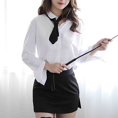 

Women's Split Super Sexy Uniforms & Cheongsams Nightwear Cosplay Costumes Color Block White One-Size / Shirt Collar