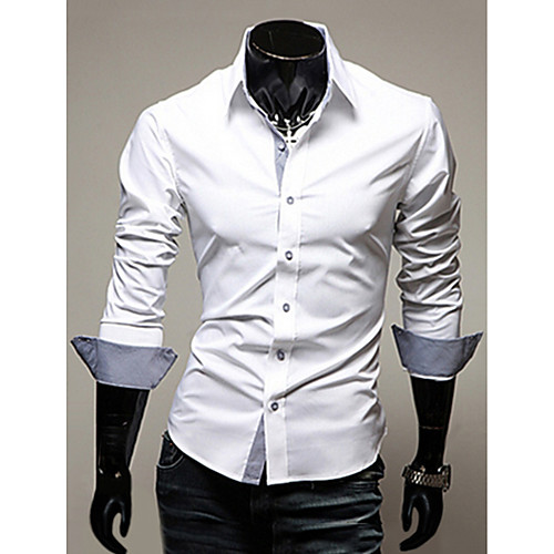 

Men's Plus Size Solid Colored Basic Slim Shirt Business Daily Work Spread Collar Wine / White / Black / Light Blue / Spring / Fall / Long Sleeve