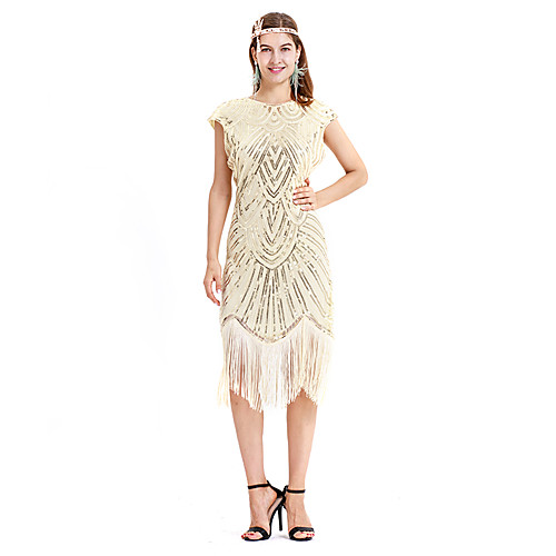 

The Great Gatsby Charleston Retro Vintage 1920s Vacation Dress Flapper Dress Dress Prom Dress Women's Sequin Costume GoldenBlack / Beige Vintage Cosplay Party Homecoming Prom Sleeveless Midi