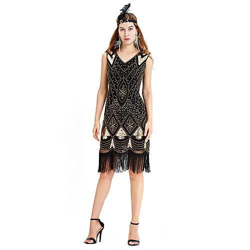 

The Great Gatsby Charleston 1920s Vintage Vacation Dress Flapper Dress Dress Prom Dress Women's Sequin Costume BlackSliver / GoldenBlack / Red Vintage Cosplay Party Homecoming Prom Sleeveless Above