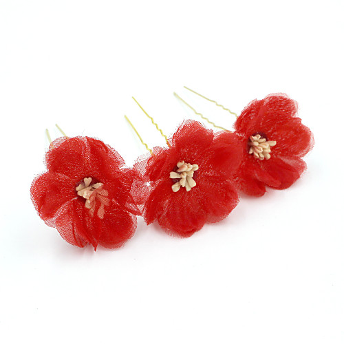 

Tulle Hair Pin with Floral 3 Pieces Wedding / Party / Evening Headpiece