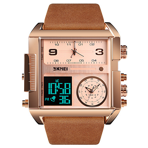 

SKMEI Men's Sport Watch Military Watch Digital Watch Digital Oversized Genuine Leather Black / Brown 30 m Water Resistant / Waterproof Alarm Calendar / date / day Analog - Digital Luxury Fashion fancy