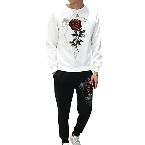 

Men's Set Floral / Botanical Print Round Neck Daily Hoodies Sweatshirts Long Sleeve Loose White Black / Fall