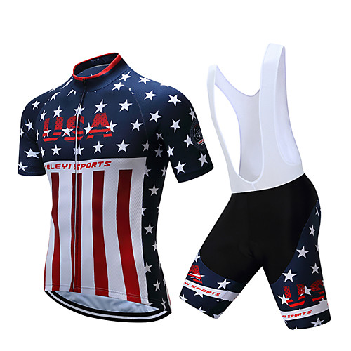 

Men's Short Sleeve Cycling Jersey with Bib Shorts Polyester Black White American / USA National Flag Bike Clothing Suit Breathable Moisture Wicking Sports American / USA Mountain Bike MTB Road Bike