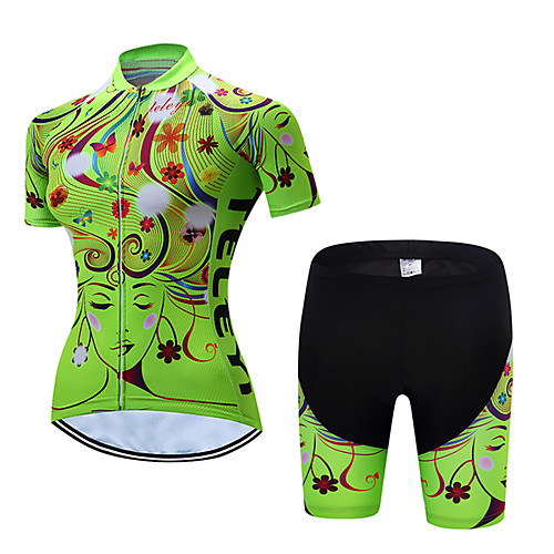 

Women's Short Sleeve Cycling Jersey with Shorts Polyester Yellow Red Pink Floral Botanical Bike Clothing Suit Breathable Quick Dry Moisture Wicking Sports Floral Botanical Mountain Bike MTB Road Bike