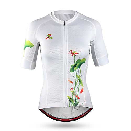 

Mountainpeak Women's Short Sleeve Cycling Jersey Coolmax Lycra White Floral Botanical Bike Jersey Top Mountain Bike MTB Road Bike Cycling Quick Dry Moisture Wicking Sports Clothing Apparel