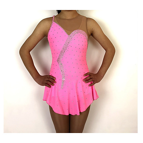 

Figure Skating Dress Women's Girls' Ice Skating Dress Pink Patchwork Spandex Stretch Yarn High Elasticity Competition Skating Wear Handmade Classic Sleeveless Figure Skating