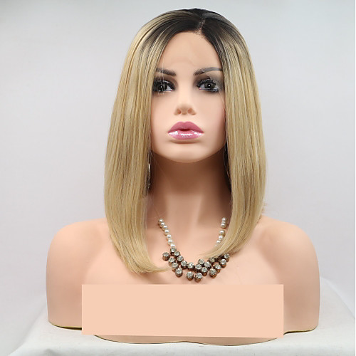 

Synthetic Lace Front Wig kinky Straight Layered Haircut Lace Front Wig Short Black / Gold Synthetic Hair 24 inch Women's Women Blonde Sylvia